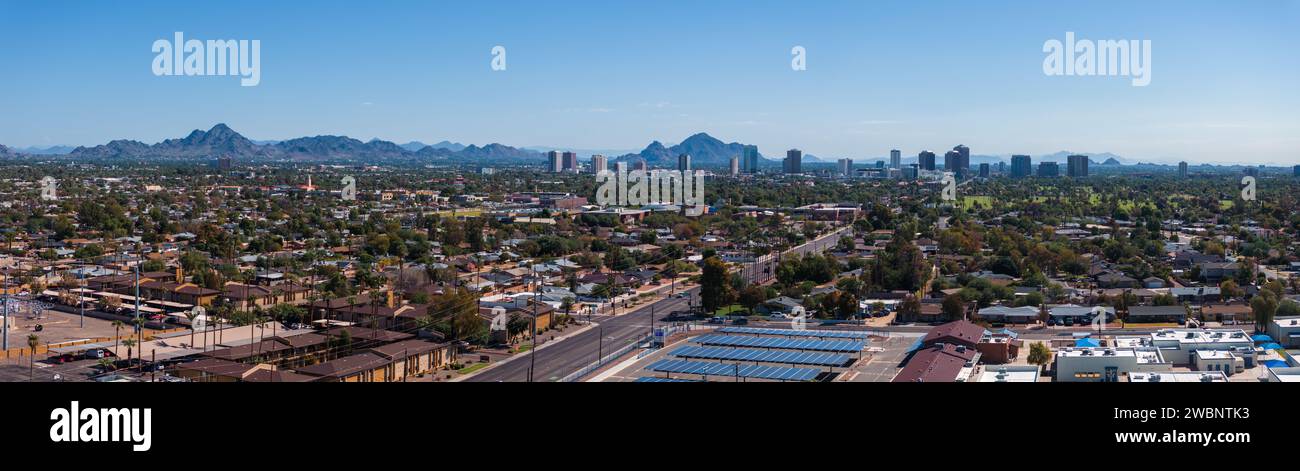 Skyline del centro città di Phoenix, Arizona, USA. Foto Stock