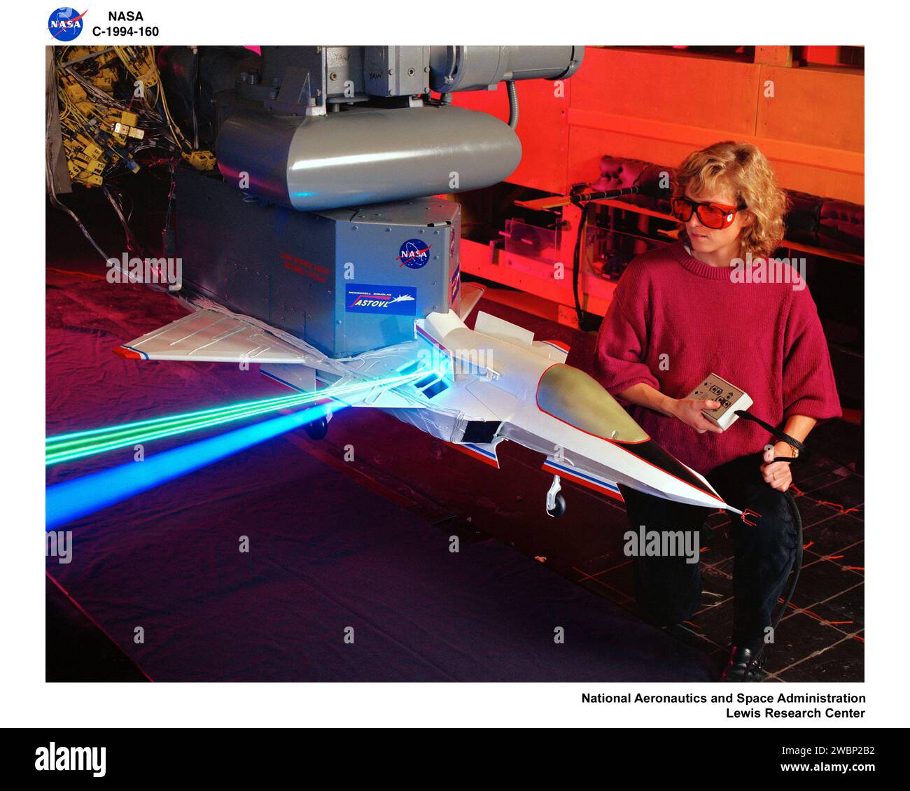 Sistema di Velocimetria LASER per la misurazione del flusso. Decollo corto avanzato e atterraggio verticale, modello ASTOVL nel tunnel del vento a bassa velocità da 9 x 15 piedi, LSWT Foto Stock