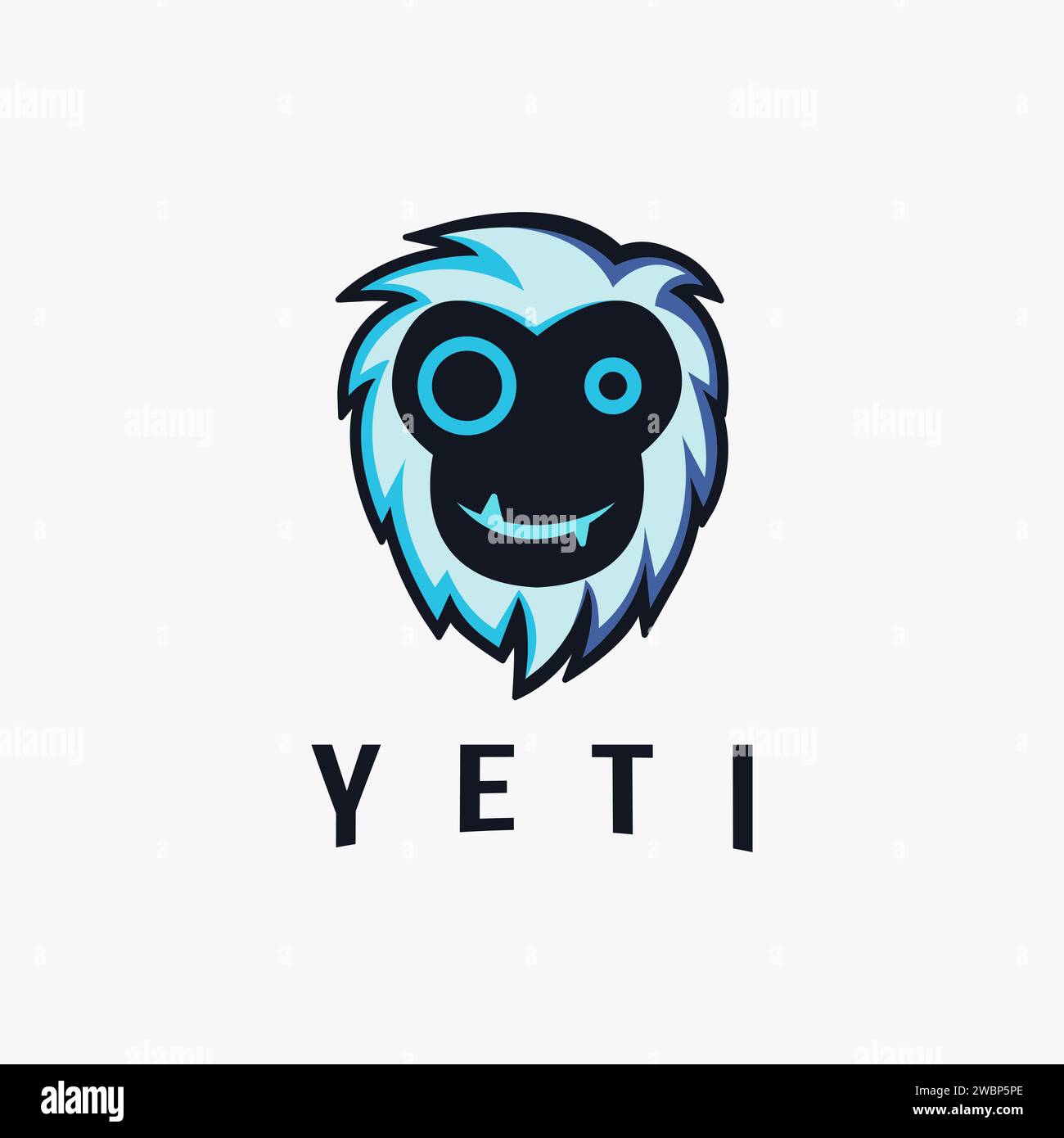 Divertente e divertente vettore con logo yeti su sfondo nero Illustrazione Vettoriale