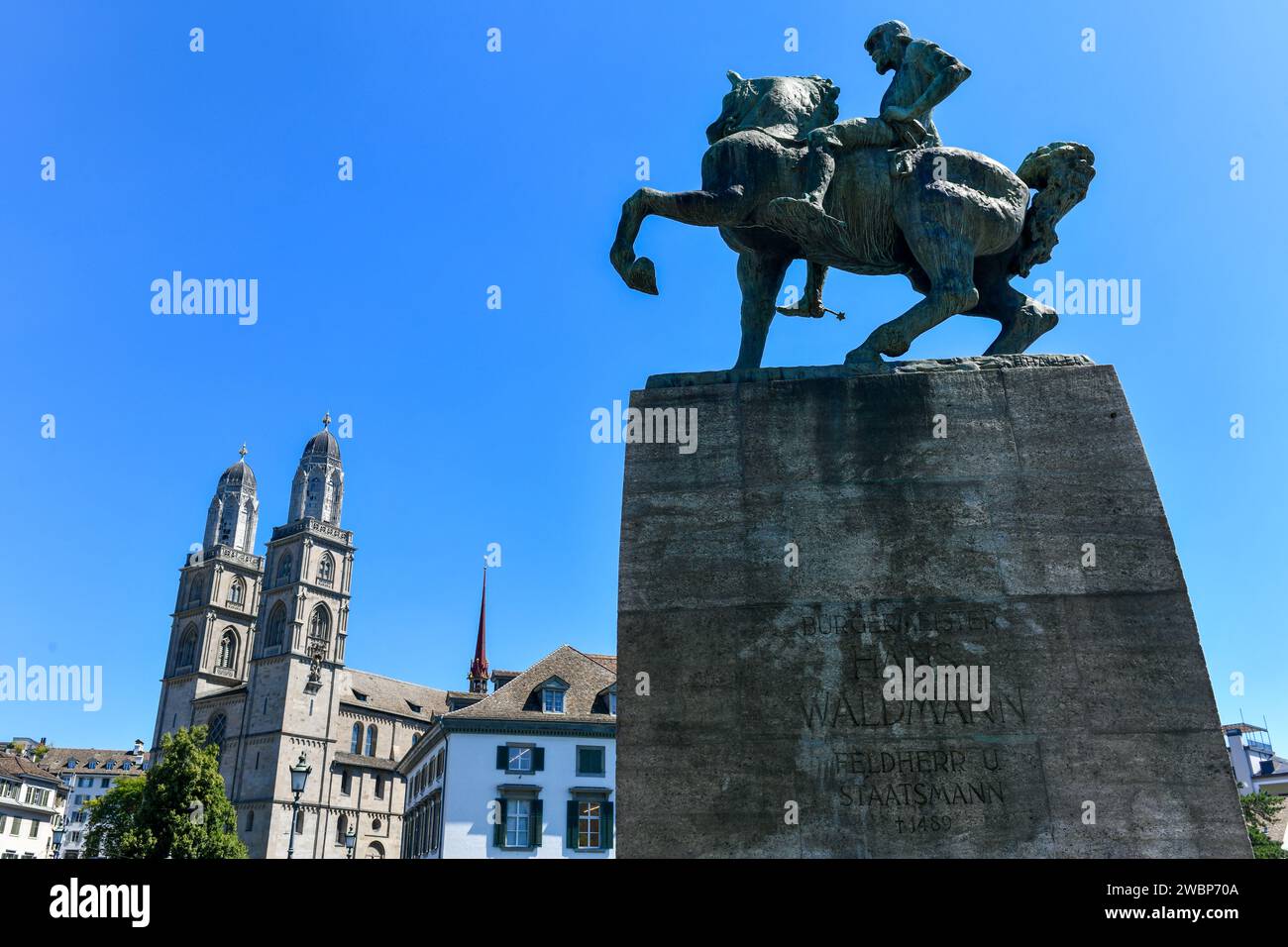 Statua del leader militare Hans Waldmann a Zurigo, Svizzera. Foto Stock
