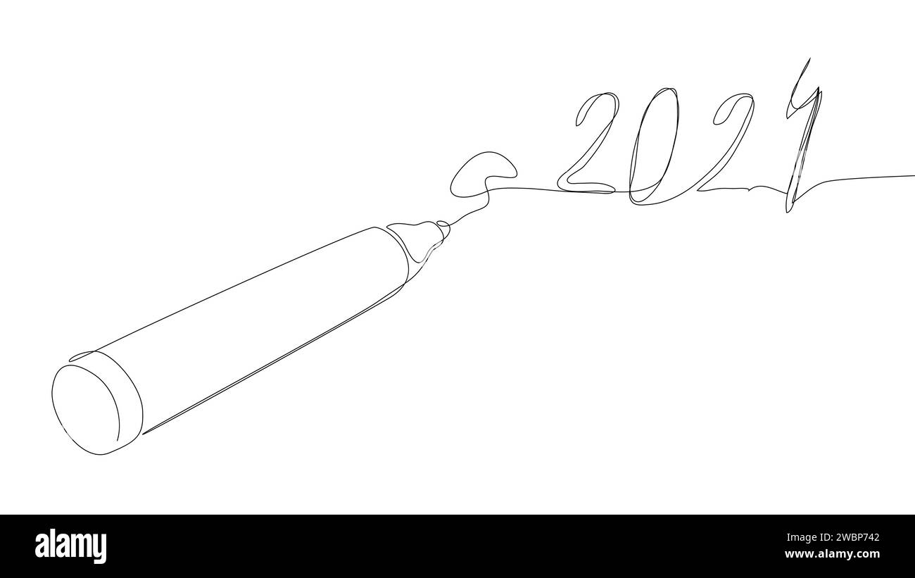 Una riga continua del numero 2024 scritta da con pennarello. Concetto vettoriale illustrazione a linee sottili. Idee creative per disegnare contorni. Illustrazione Vettoriale