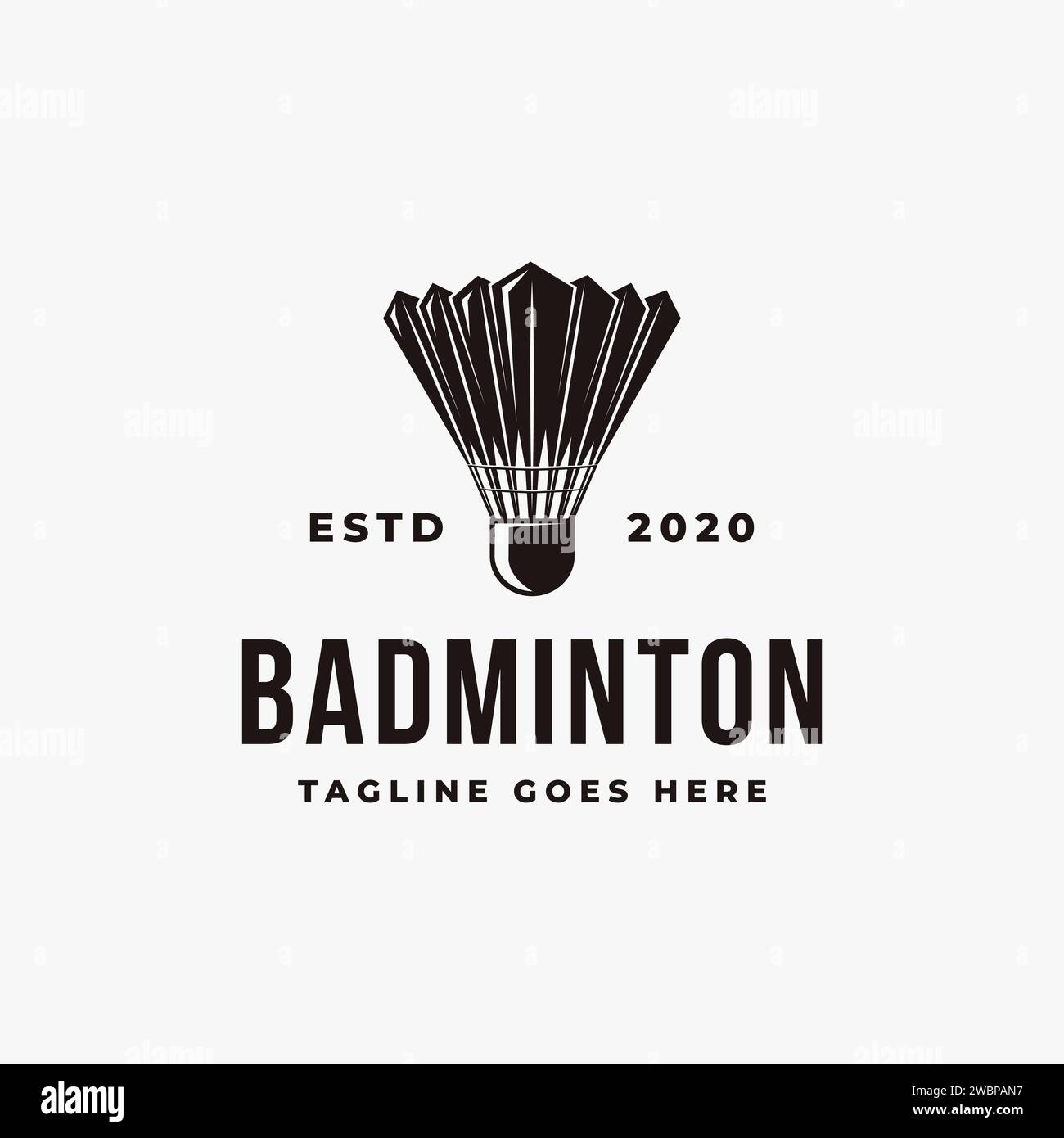 Icona Vector vintage con logo Shuttlecock badminton su sfondo bianco Illustrazione Vettoriale