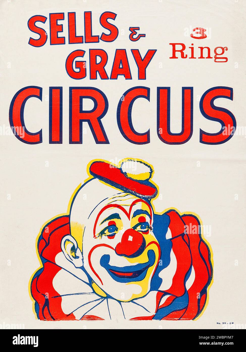Sells and Gray, poster del circo degli anni '1960 con un clown - 3 anelli Foto Stock