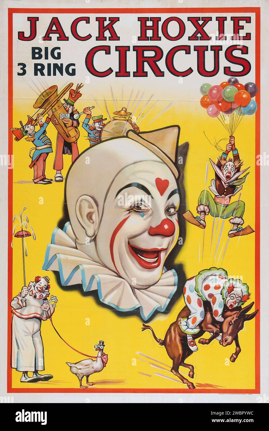 Jack Hoxie Big 3 Ring Circus (Riverside Print Co, 1937) promette un clown Foto Stock