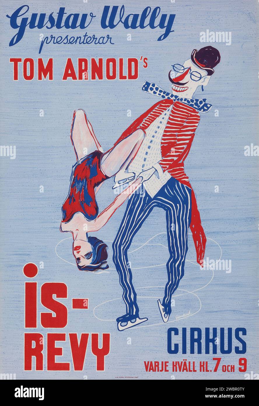 Tom Arnold's Ice Revue - Isrevy, Cirkus (1948). Poster del circo svedese. Opere d'arte di Garmland. Foto Stock