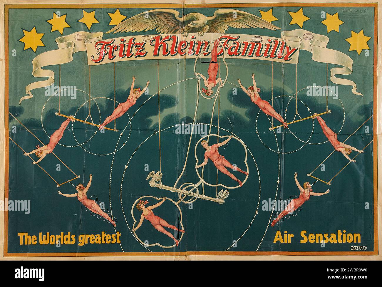 Fritz Klein Familly Circus poster (Kunstanstalt Kruger & Co., 1930s) The Worlds Greatest Air Sensation acrobati. Foto Stock