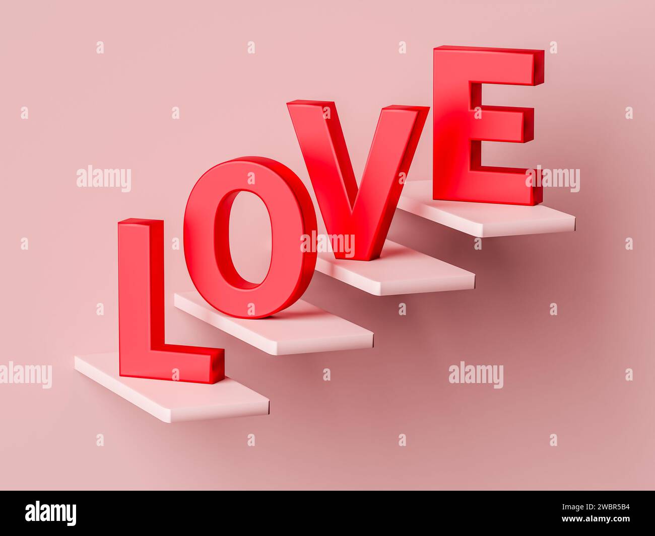 Sali le scale dell'amore con questa accattivante illustrazione con la parola "AMORE". Un tocco romantico e artistico per san valentino, matrimonio o romano Foto Stock