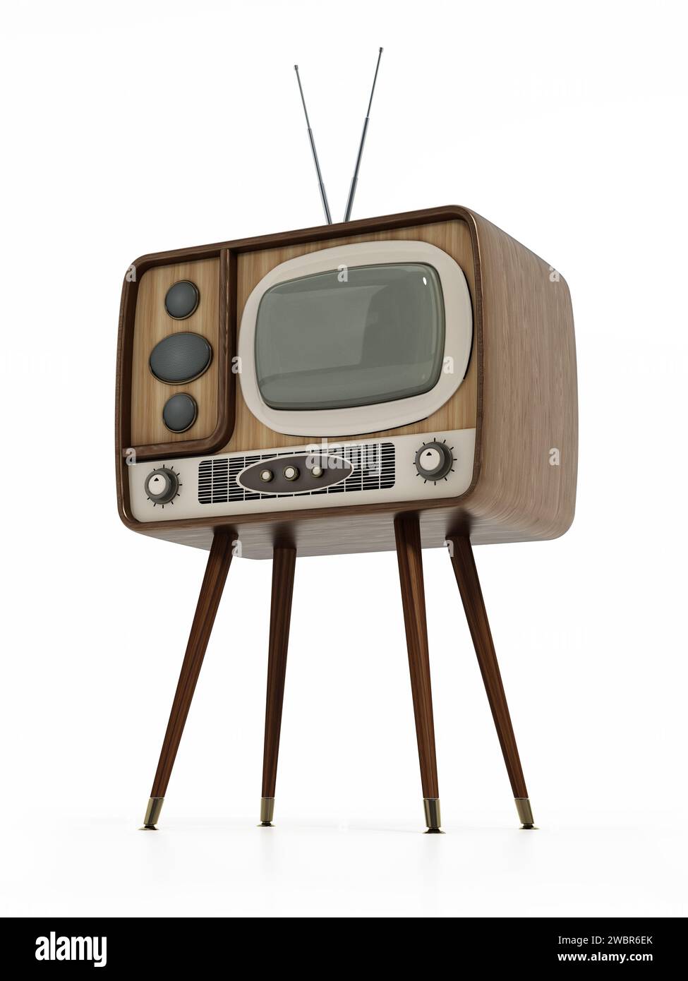 Vecchio televisore analogico isolato su sfondo bianco. Illustrazione 3D. Foto Stock