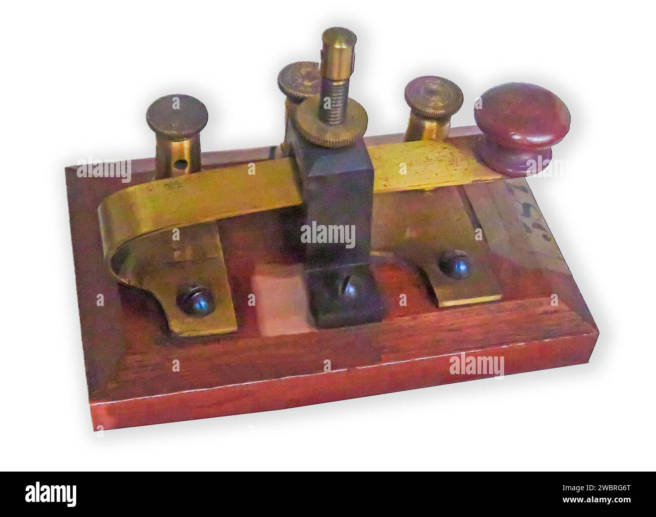 Morse key intorno al 1875, da S.F.B. Morse sviluppato chiudendo un elettromagnete e interrompendolo con segnali brevi e lunghi che suonavano una corrispondenza Foto Stock