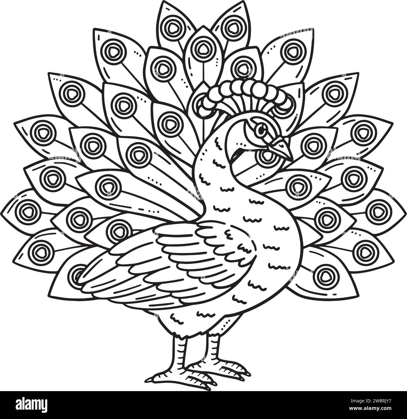Peacock Bird Isolated Coloring Page for Kids Illustrazione Vettoriale
