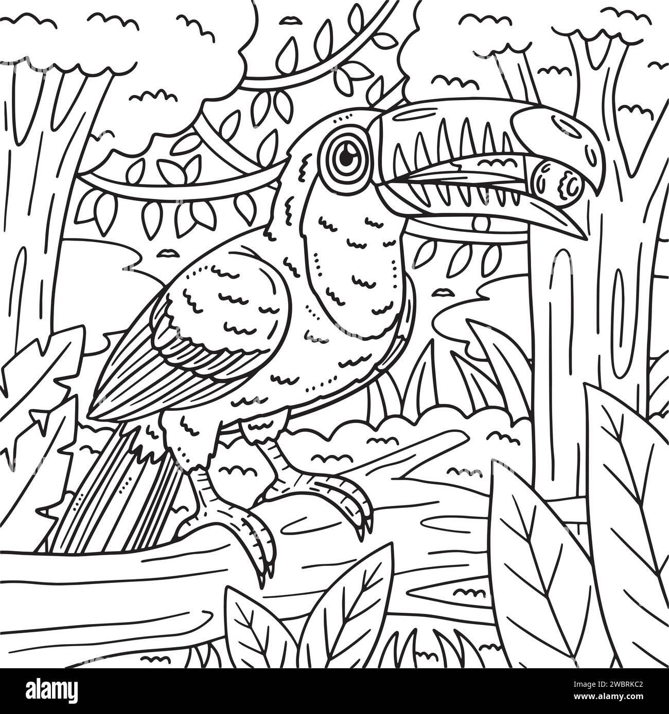 Pagina da colorare Tucan Bird per bambini Illustrazione Vettoriale