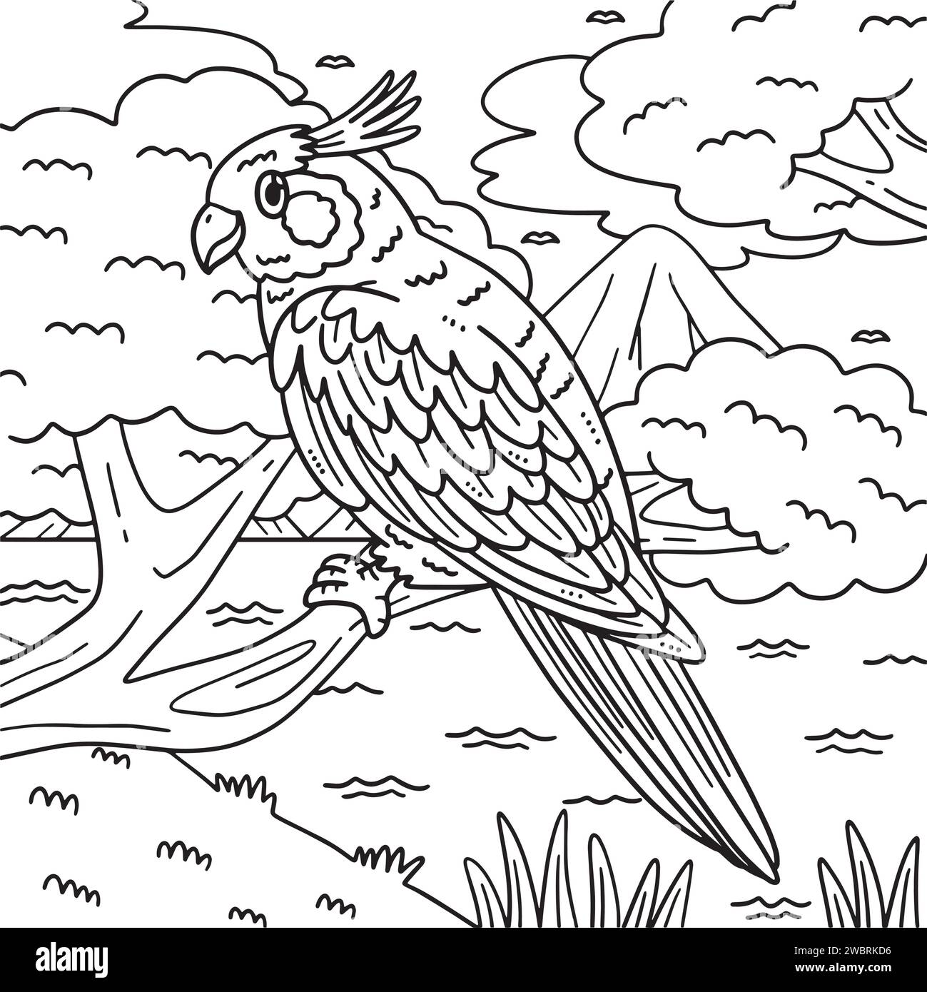 Cockatiel Bird Coloring Page per bambini Illustrazione Vettoriale