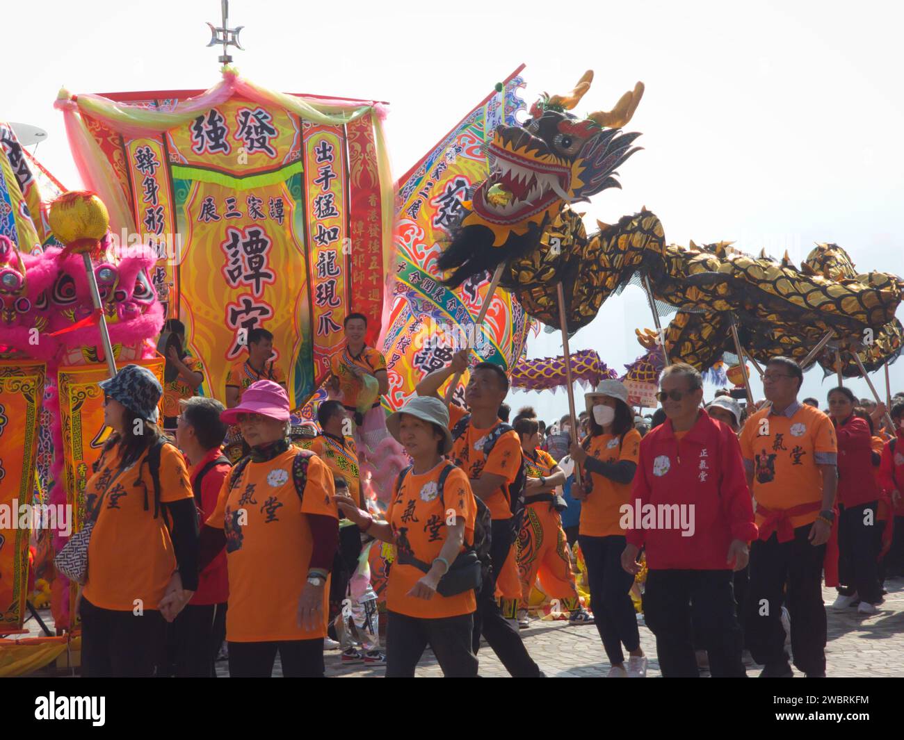 Hong Kong, Cina - 1 gennaio 2024: Hong Kong Dragon Lion Dance Extravaganza Festival 2024 a Hong Kong. Performer Dragon Parade. Foto Stock