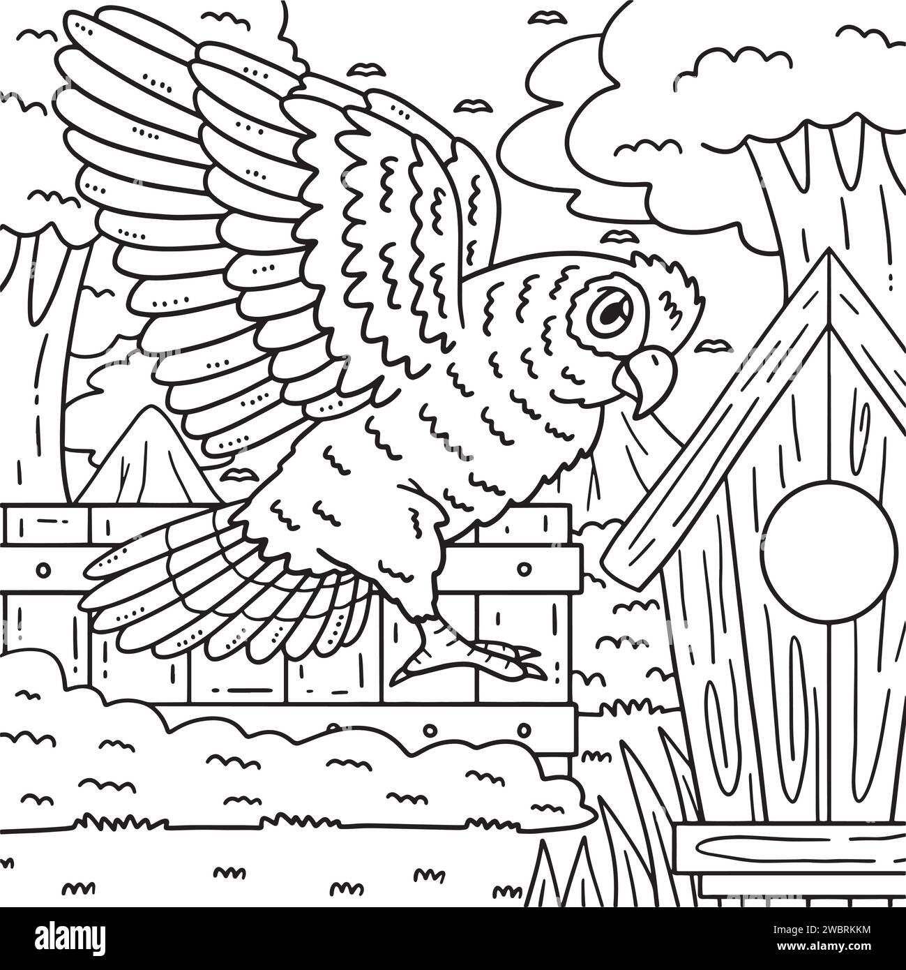 Amazon Parrot Bird Coloring pagina per bambini Illustrazione Vettoriale