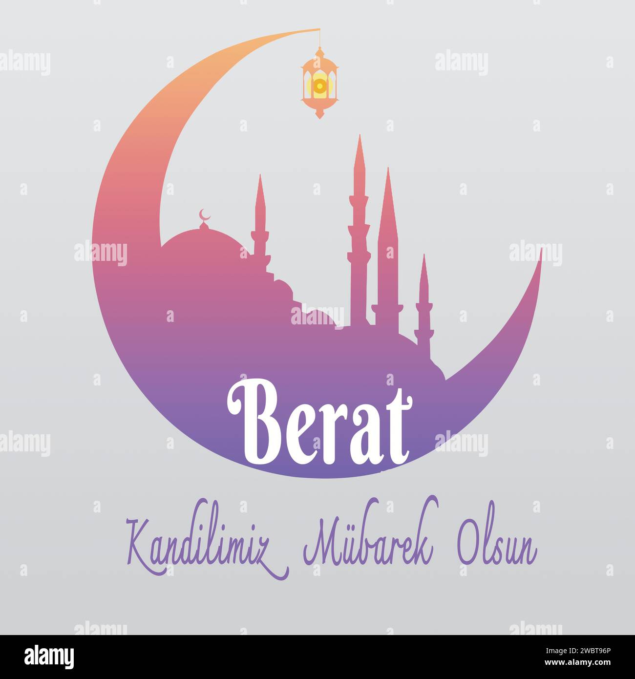 Berat Kandilimiz Mubarek Olsun. Berat Kandili. Festa musulmana, festa. Vettore del concetto di notte Santa islamica. Illustrazione Vettoriale