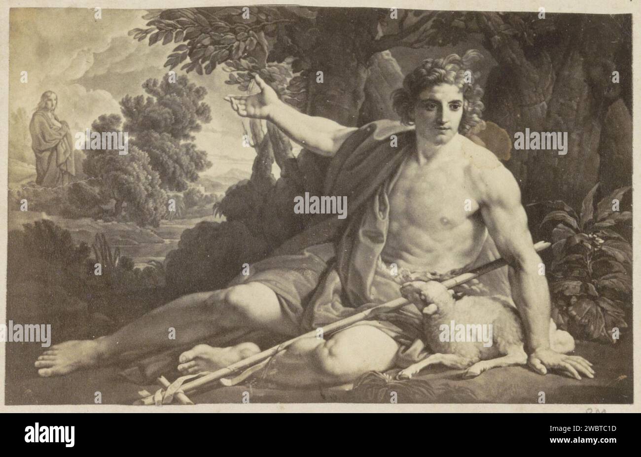 Produzione fotografica di (presumibilmente) un disegno di Giovanni Battista, c. 1850 - c. 1870 Fotografia parte di album con foto di luoghi e paesaggi in Inghilterra e di arte. Giornale inglese. Supporto fotografico albumen stampa serie di scene della vita di Giovanni Battista Foto Stock