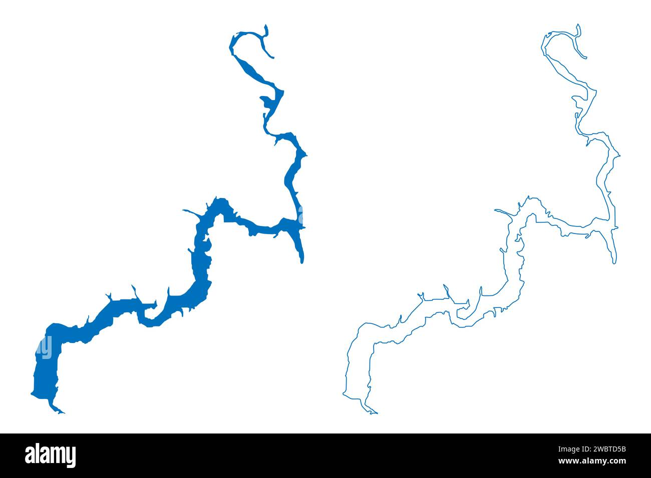 Lago Votkinsk (Federazione Russa, Russia) mappa illustrazione vettoriale, schizzo di scribble Reservoir Votkinsk Hydroelectric Station Dam MAP Illustrazione Vettoriale