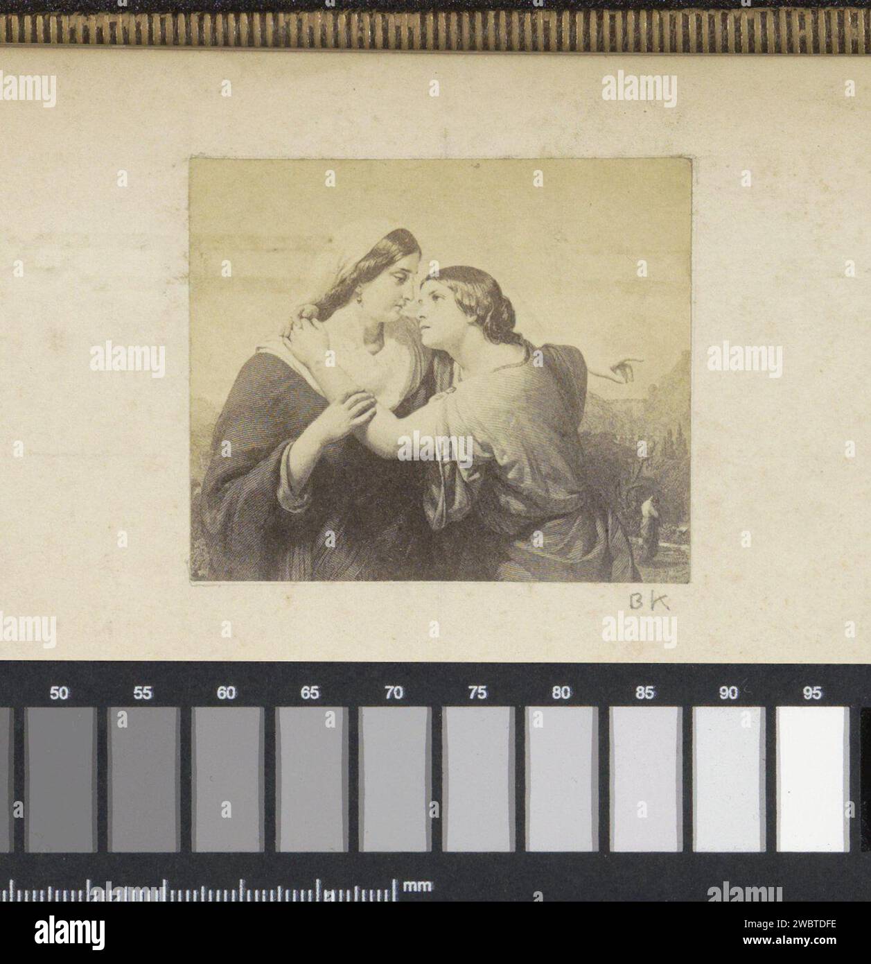 Produzione fotografica di (presumibilmente) una stampa della visita, c. 1850 - c. 1870 Fotografia parte di album con foto di luoghi e paesaggi in Inghilterra e di arte. Giornale inglese. Supporto fotografico stampa albumen Visitazione (forse Giuseppe e/o Zaccaria presenti) (Luca 1:39-56) Foto Stock