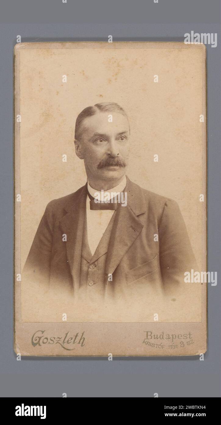 Ritratto di un uomo sconosciuto, Istvan Goszleth, 1886 - 1900 Fotografia. Visita il giornale Card Budapest. gli albumi di cartone stampano persone storiche. uomo adulto Foto Stock