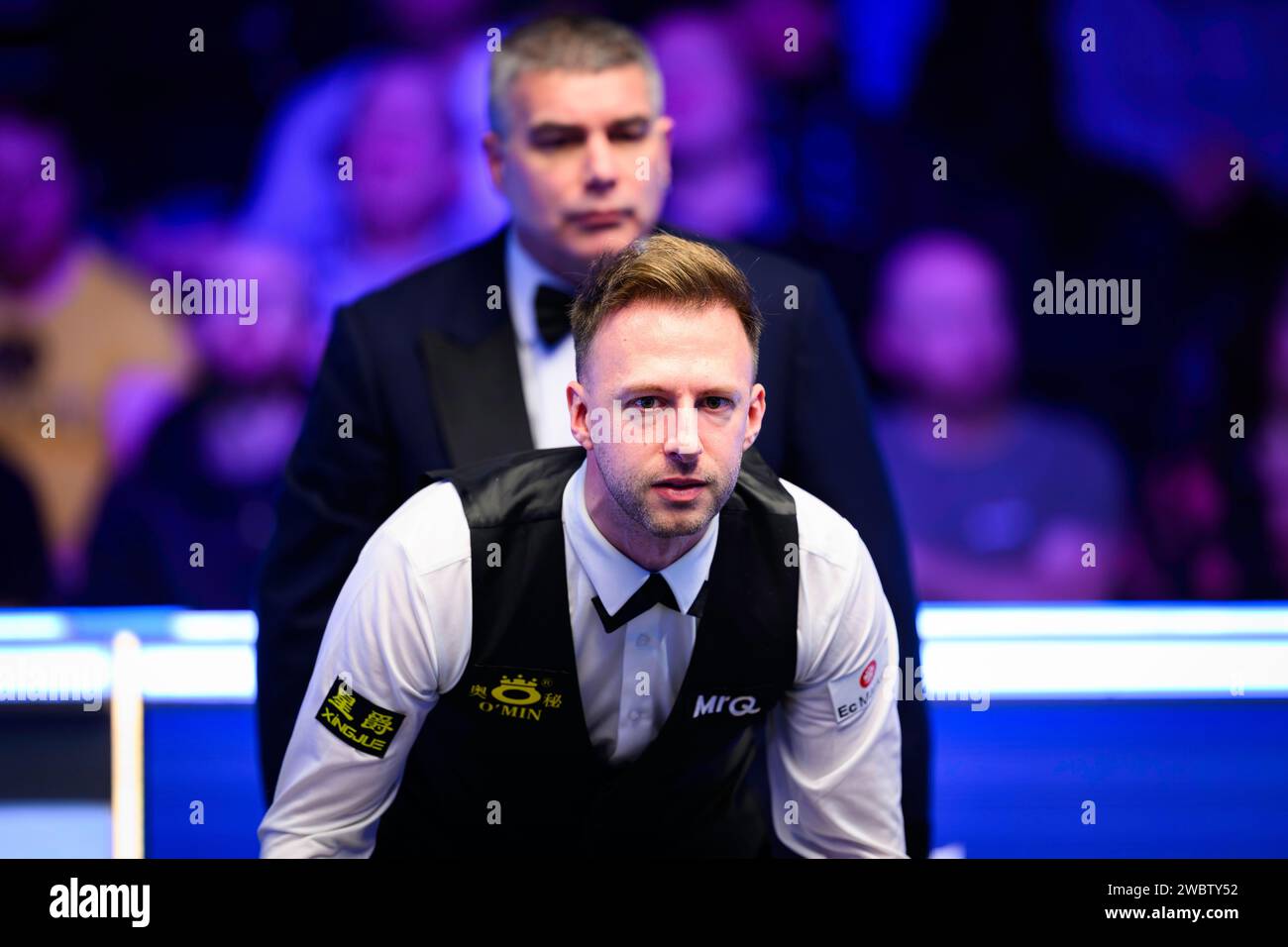 LONDRA, REGNO UNITO. 12 gennaio 2024. Judd Trump nel Day 5 match tra Judd Trump e Ali Carter durante gli MRQ Masters 2024 all'Alexandra Palace di venerdì 12 gennaio 2024 a LONDRA IN INGHILTERRA. Crediti: Taka G Wu/Alamy Live News Foto Stock