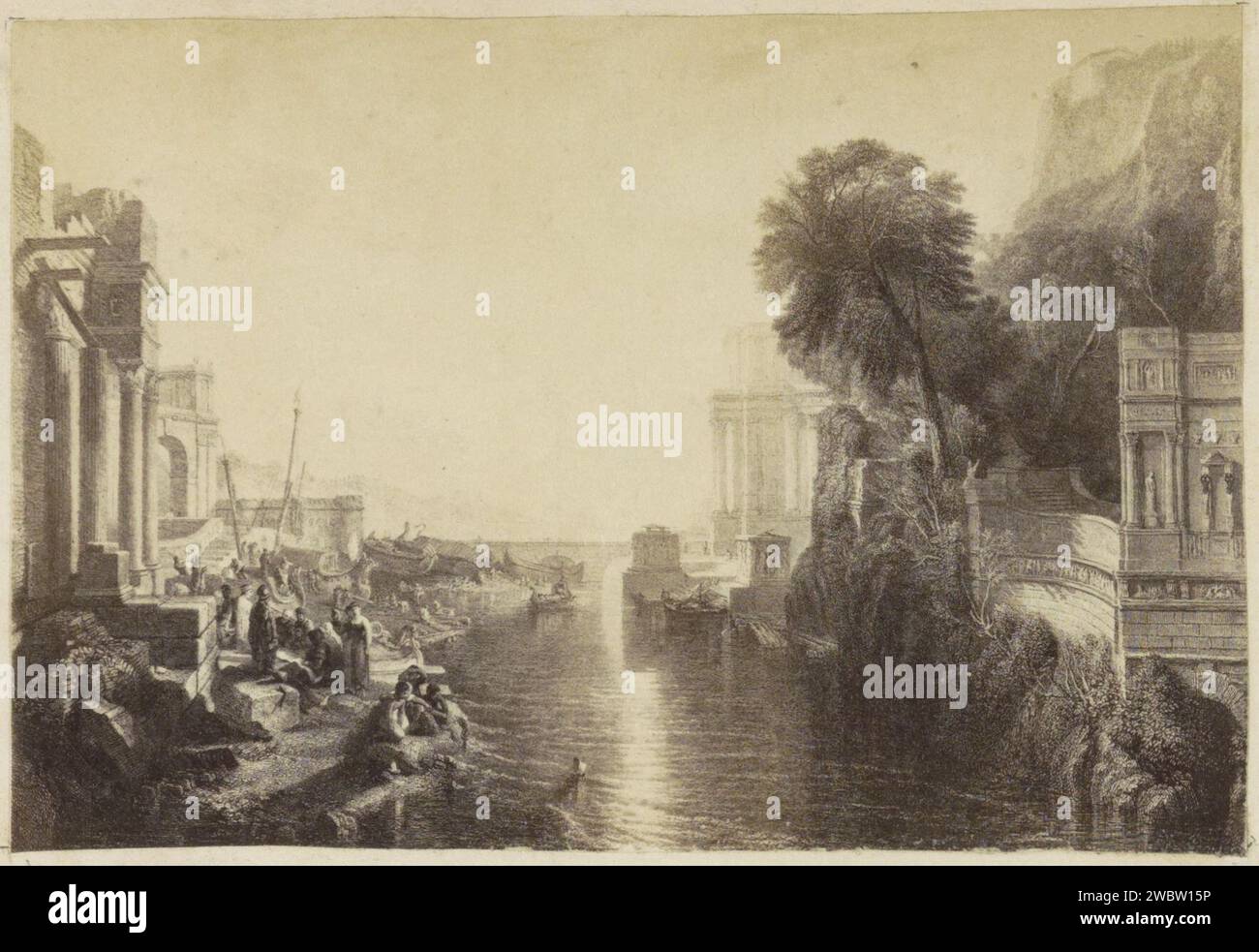 Produzione fotografica di (presumibilmente) una stampa su un dipinto di J.M.T. Turner (Dido Building Carthage), c. 1850 - c. 1870 Fotografia parte di album con foto di luoghi e paesaggi in Inghilterra e di arte. Giornale inglese. Stampa di albumi di supporto fotografico Dido fonda Cartagine Cartagine Foto Stock