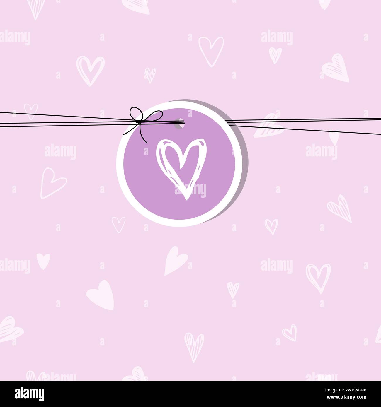 Cartolina di San Valentino con spazio per la copia, sfondo lilla con cuori bianchi Illustrazione Vettoriale