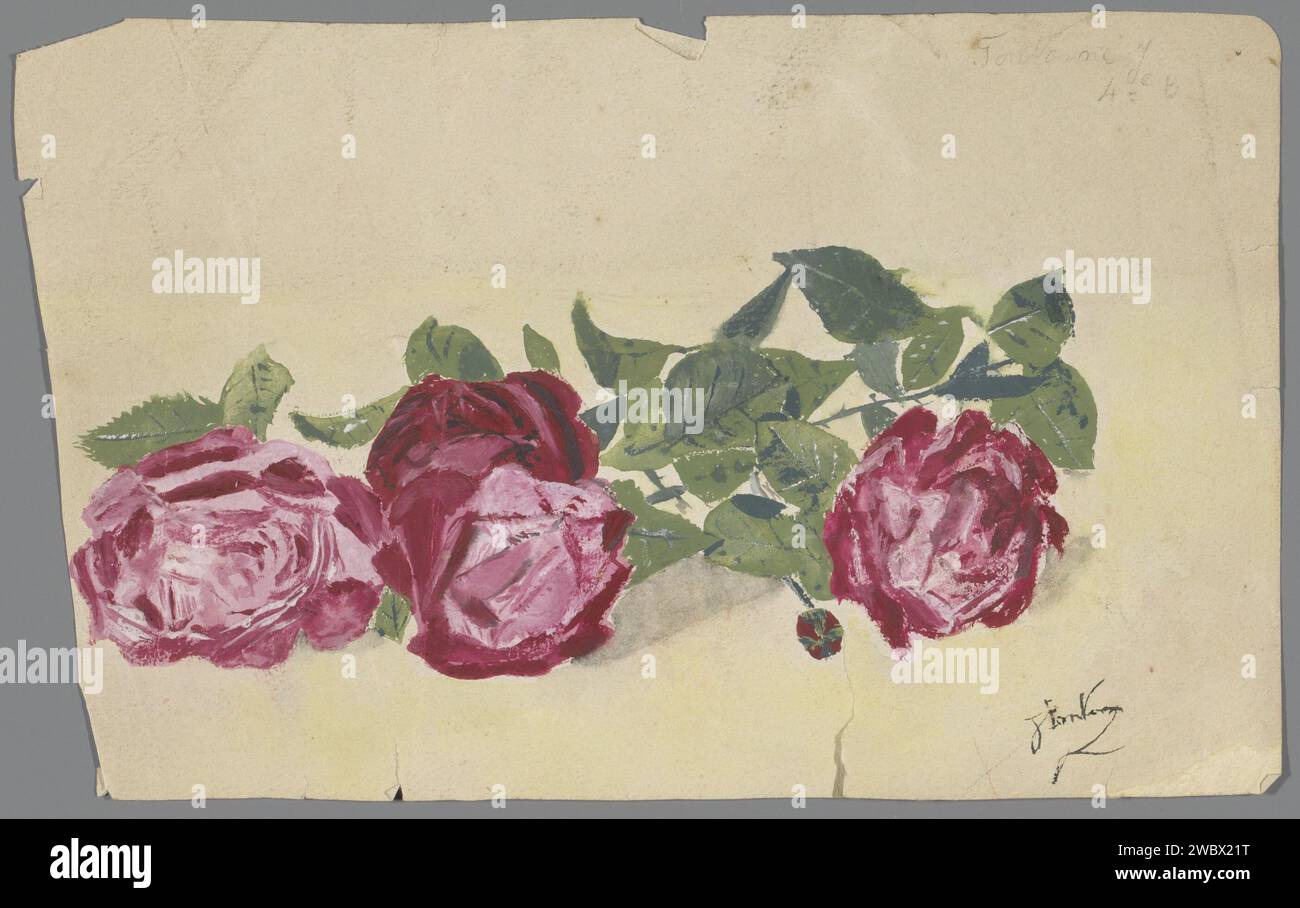 Ramo con tre rose, anonimo, c. 1870 - c. 1891 disegno parte di album fotografico da un viaggio a Manila. carta. vernice (rivestimento) fiori di pennello: rosa Foto Stock