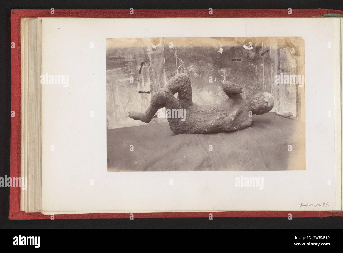 Cast di una vittima dell'eruzione del Vesuvio nel 79, Anonimo, 1860 - 1900 Fotografia questa foto fa parte di un album. Supporto fotografico albume stampa morte di essere umano Pompei Foto Stock