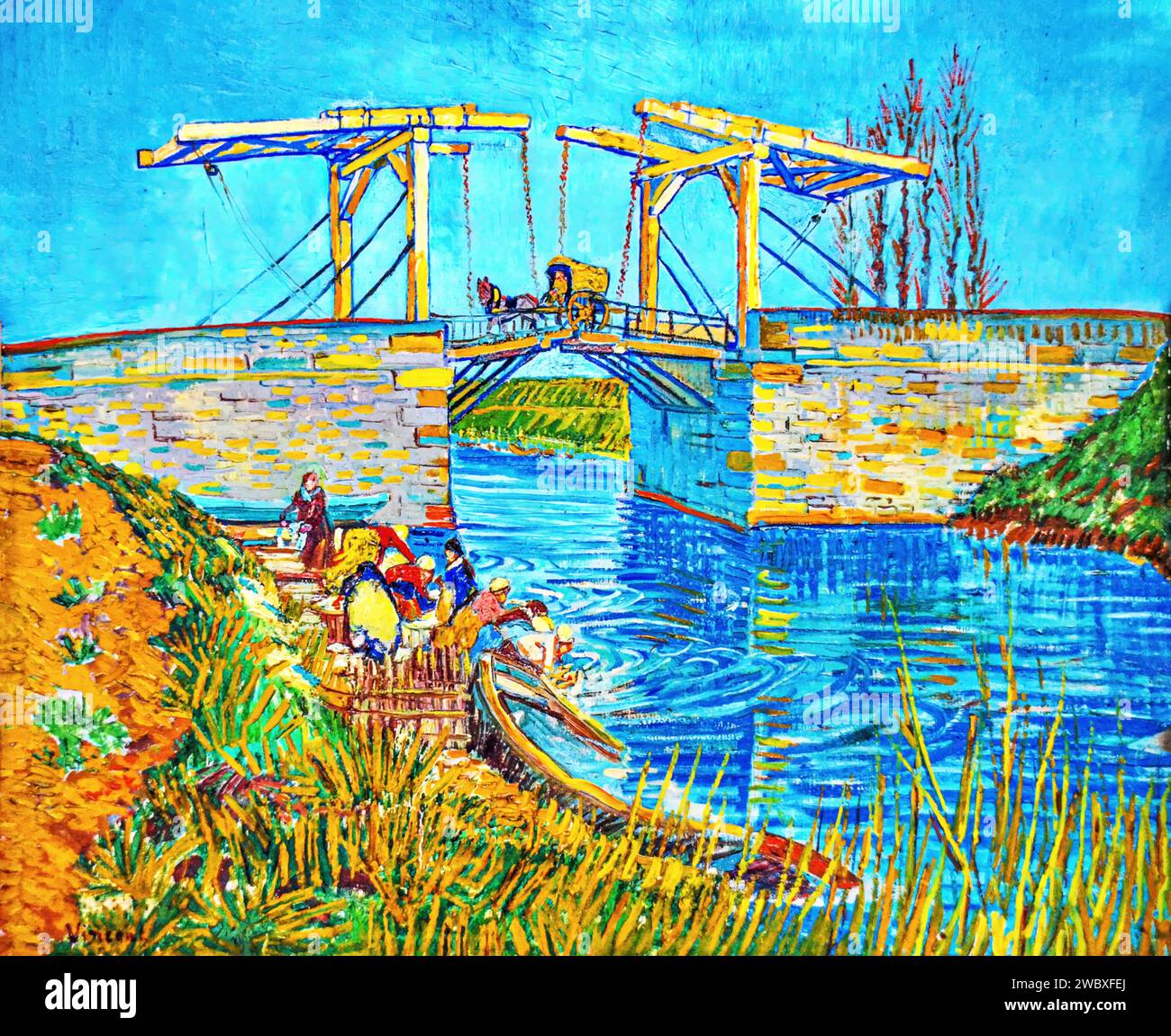 Le Pont de Langlois a Arles, 1888 (Pittura) dell'artista Gogh, Vincent van (1853-90) Dutch. Illustrazione Vettoriale