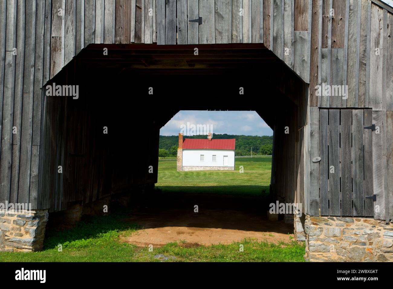 Settlement House con fienile a Best Farm, Monocacy National Battlefield, Maryland Foto Stock