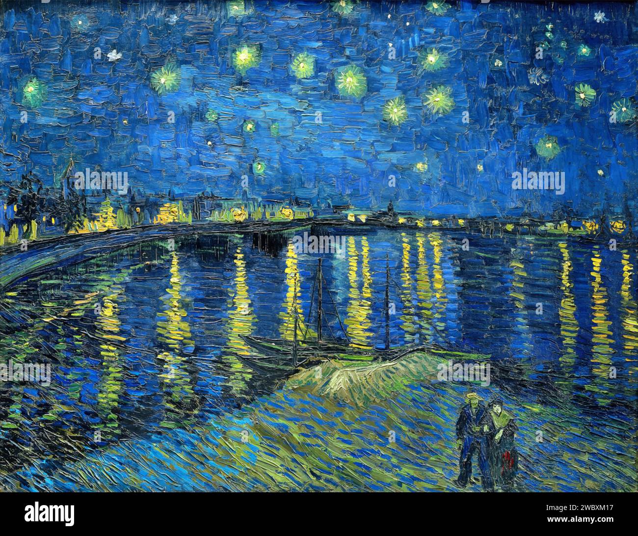 Notte stellata sul Rodano 1888 (Pittura) dell'artista Gogh, Vincent van (1853-90) Dutch. Illustrazione Vettoriale