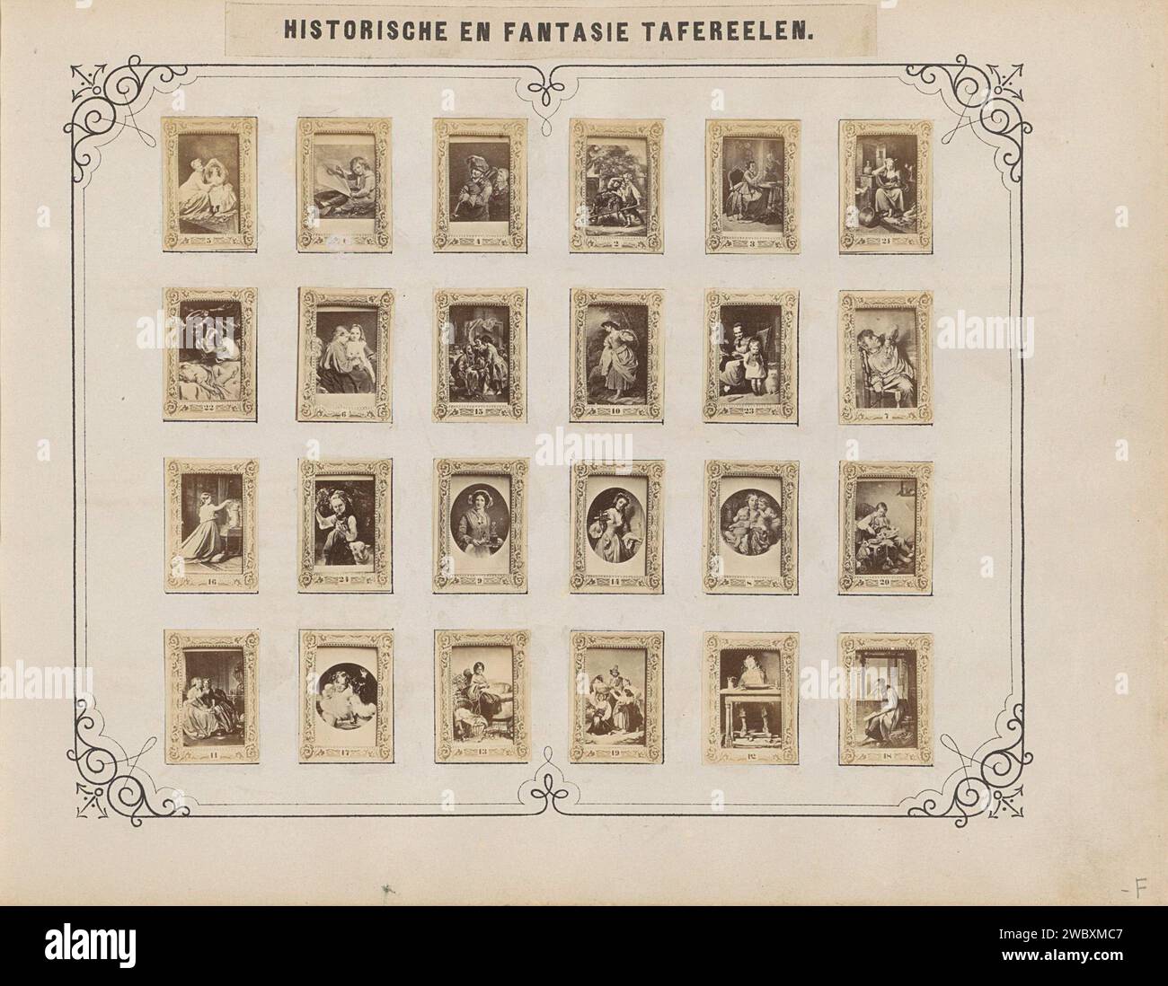 Due dischi con nomi e immagini di scene storiche e fantasy, Anonymous, 1872 - 1875 Fotografia parte dell'album in miniatura di Regnib di principi, celebrità e scene storiche e fantasy. Foglio destro Haarlem: Carta. Foglio destro: Supporto fotografico. Left Left Left Left Leaf: Stampa/scrittura di albumi cartacei (processi) eventi e situazioni storici; persone storiche Foto Stock