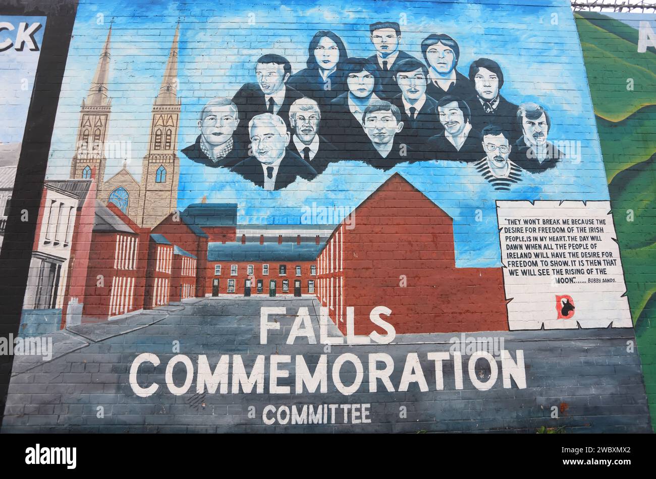 L'area di Falls Road, a West Belfast, è diventata famosa come area nazionalista e repubblicana per la comunità cattolica durante i 30 anni di Troubles, NI Foto Stock