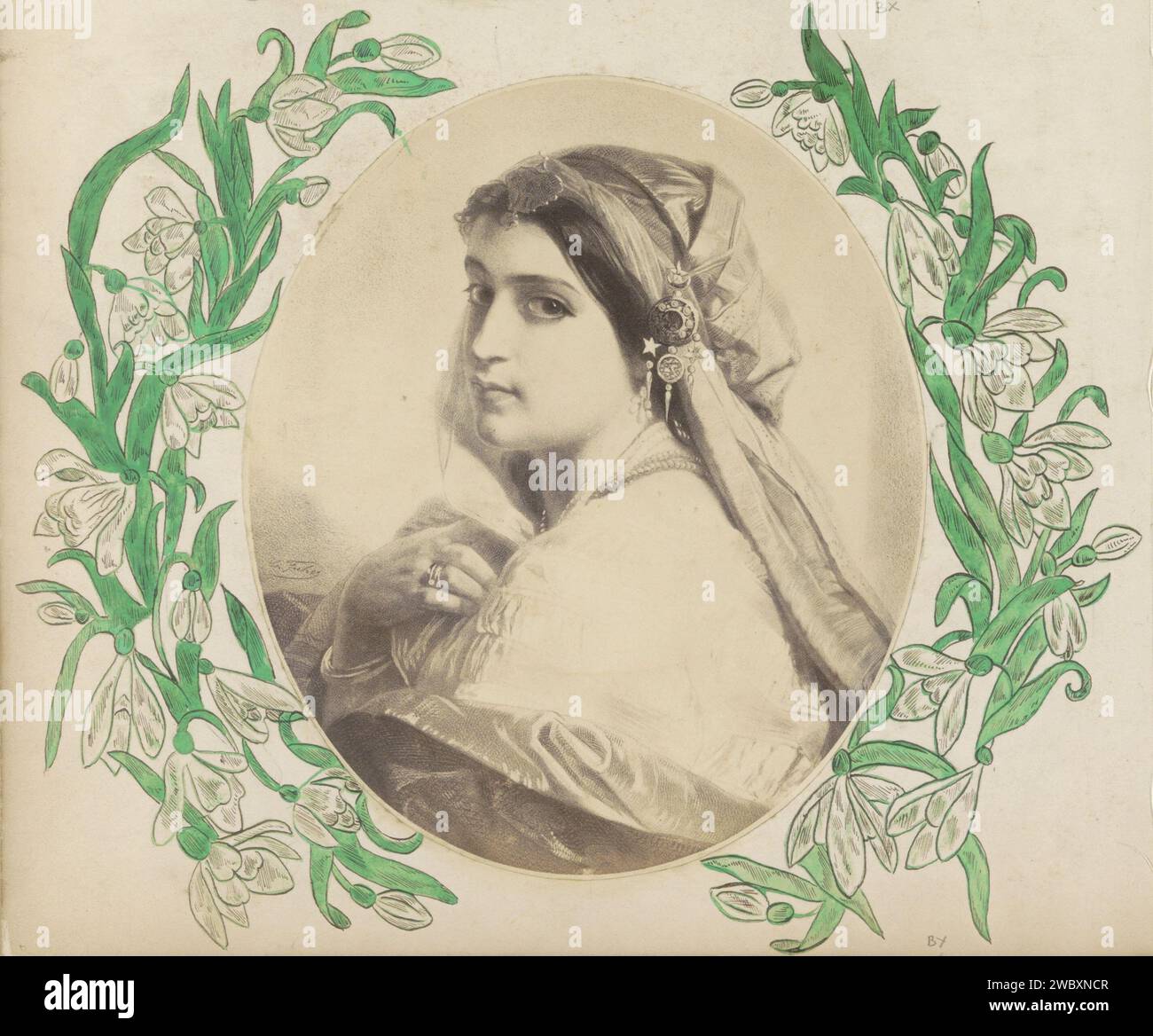 Produzione fotografica di (presumibilmente) una stampa raffigurante una donna con velo, c. 1850 - c. 1870 Fotografia parte di album con foto di luoghi e paesaggi in Inghilterra e di arte. Giornale inglese. supporto fotografico albume stampa donna adulta Foto Stock