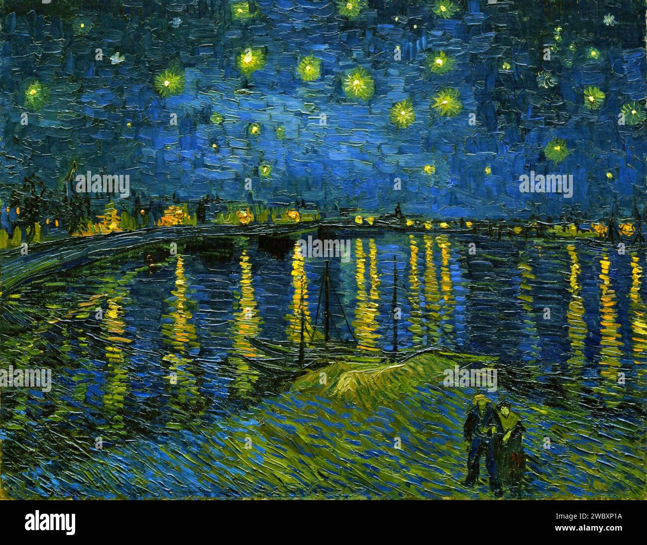 Notte stellata sul Rodano, 1888 (Pittura) dell'artista Gogh, Vincent van (1853-90) Dutch. Illustrazione Vettoriale
