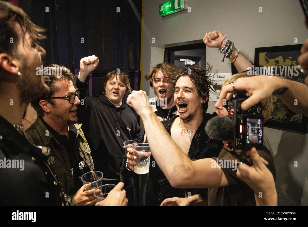 Joker Out, Slovenia Eurovision 2023, festeggia l'uscita dal palco di Londra con il cantante Lewis Capaldi Foto Stock