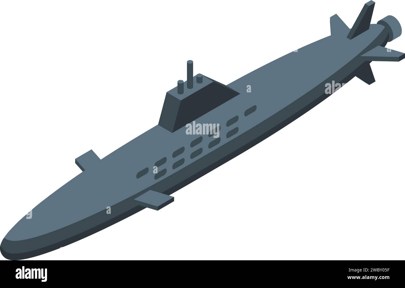 Icona della nave sottomarina nucleare vettore isometrico. Missile Nuke Danger. Razzo atomico Illustrazione Vettoriale