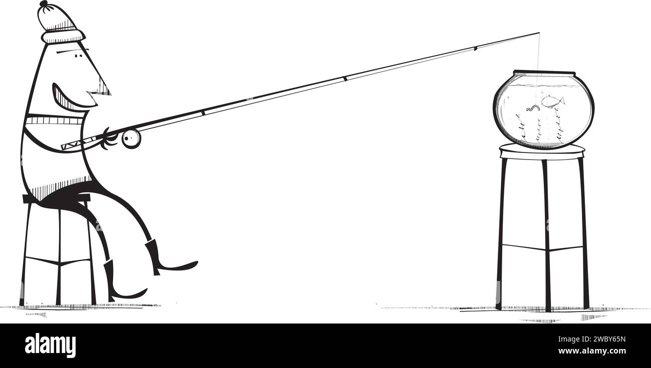 Uomo che pesca nella ciotola per il pesce Illustrazione Vettoriale