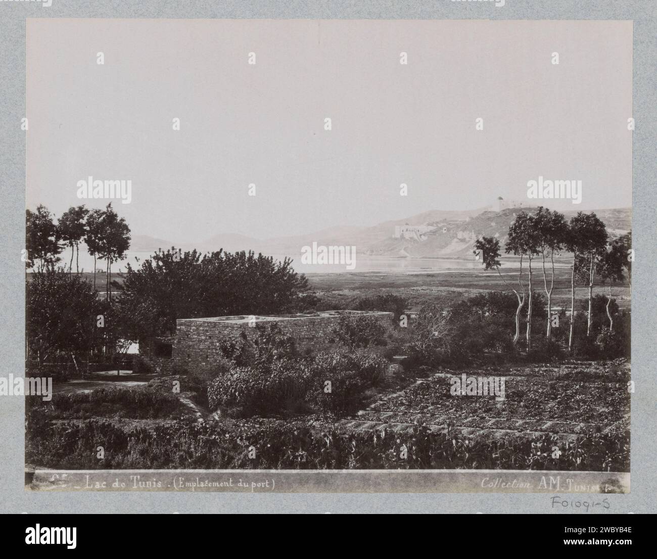 Vista del lago e dell'area portuale di Tunisi, AM, c. 1880 - c. 1900 Fotografia parte di Reisalbum con foto delle attrazioni turistiche di Tunisi e Tunisia. Carta di Tunisi. Supporto fotografico stampa albume lago di Tunisi Foto Stock