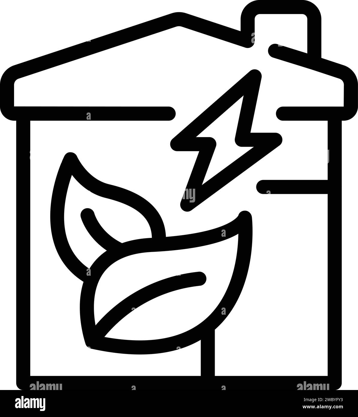 L'icona della casa energetica completa delinea il vettore. Accumulatore per edifici. Riciclo ecologico Illustrazione Vettoriale