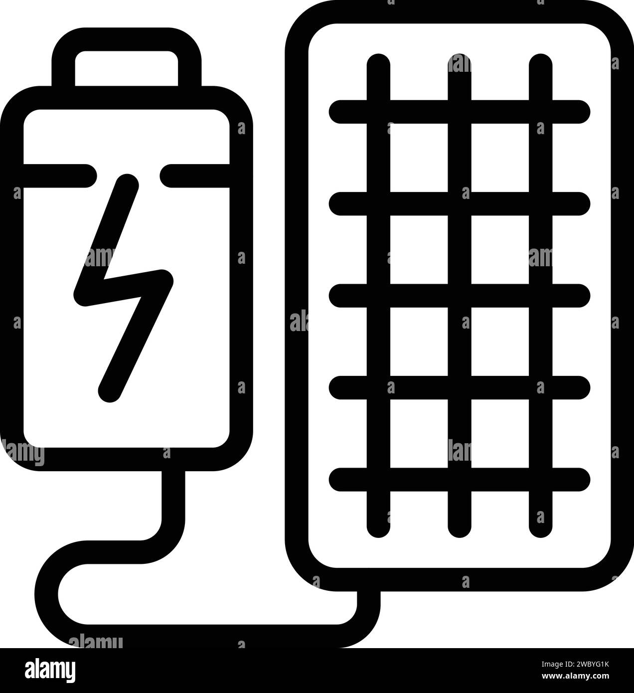 Icona del pannello solare di ricarica della batteria per il vettore di contorno. Vento ecologico. Griglia del pannello Illustrazione Vettoriale