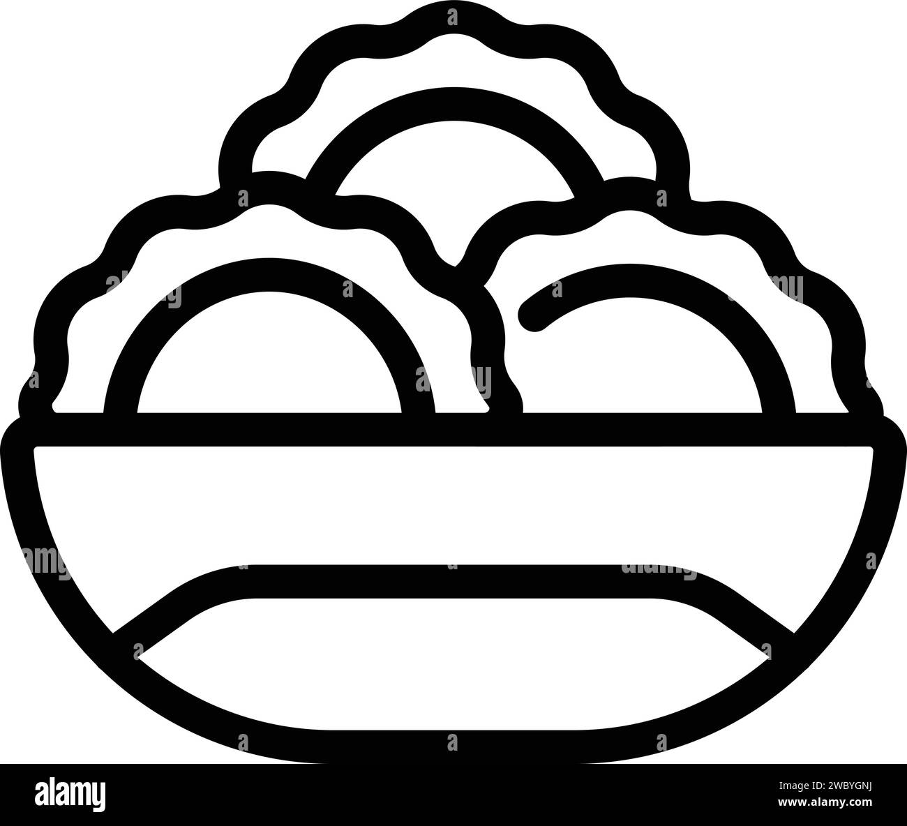 Icona del cibo a ciotola completa per delineare il vettore. Piatto europeo. Cucina pelmeni dim Illustrazione Vettoriale