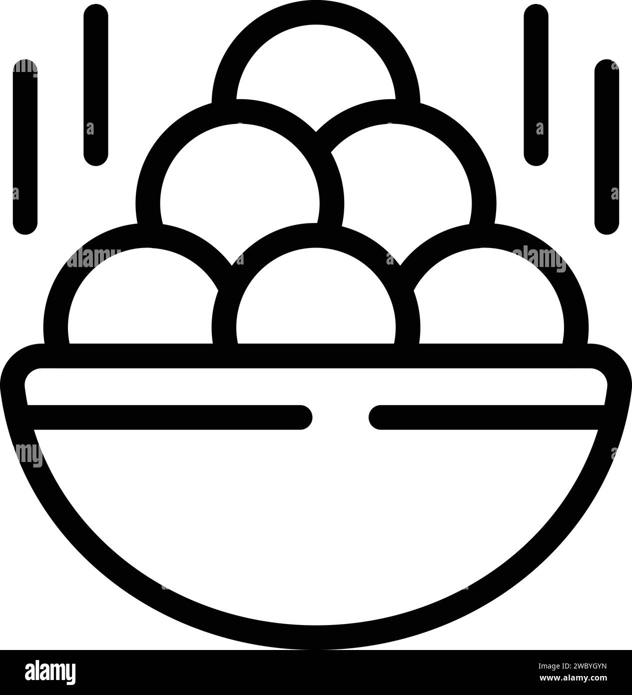 Icona del cibo a ciotola completa per delineare il vettore. Menu vapore. Pelmeni snello Illustrazione Vettoriale