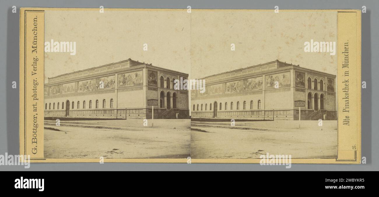 Exterieur van de alte Pinakothek te Munich, Georg Böttger, c. 1870 - c. 1885 stereografo München cartone. supporto fotografico per la stampa di facciate in albume (di abitazioni o edifici). Mostra permanente, museo Old Pinakothek Foto Stock