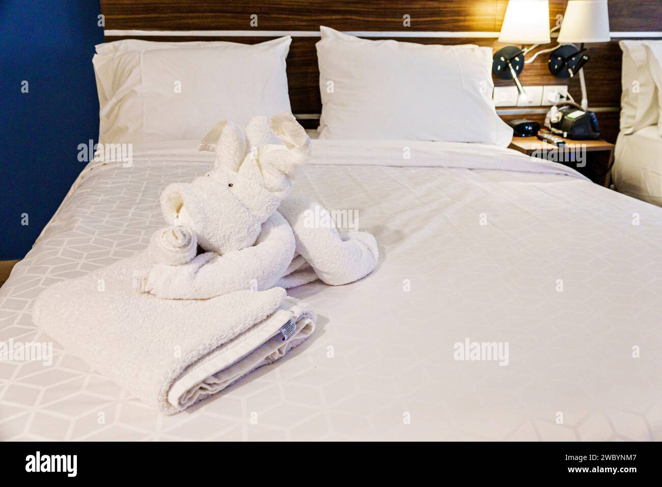 Merida Mexico, centro storico, Holiday Inn Express IHG hotel, camere, asciugamani fatti di carattere animale, origami artistici, interni Foto Stock