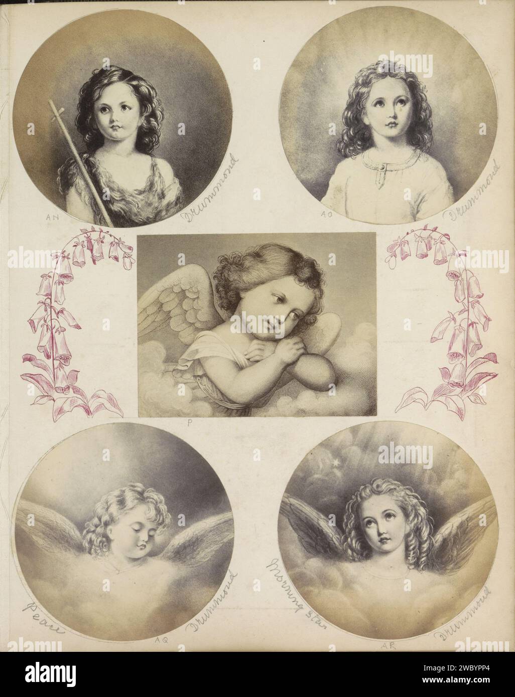 Produzione fotografica di (presumibilmente) un disegno che rappresenta Gesù da bambino, c. 1850 - c. 1870 Fotografia parte di album con foto di luoghi e paesaggi in Inghilterra e di arte. Giornale inglese. Supporto fotografico gli albumi stampano Cristo come bambino o giovane (in generale)  religione cristiana Foto Stock