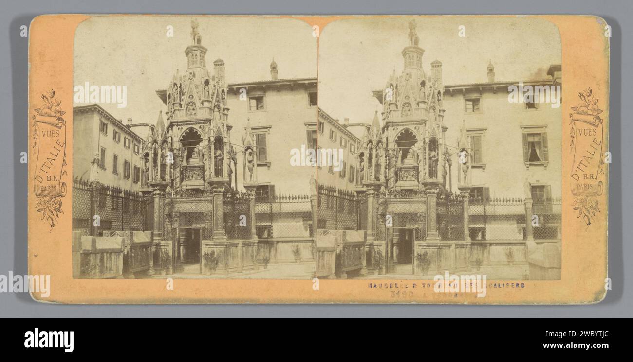 Veduta della tomba di Cansignorio della Scala, parte dell'Arche Scaligere, Verona, Jean Andrieu, 1872 - 1876 stereografo Verona (provincie)editore: Cartoncino di Parigi. Stampa di albumi di carta, tomba monumentale Verona (province). Scaliger archae Foto Stock