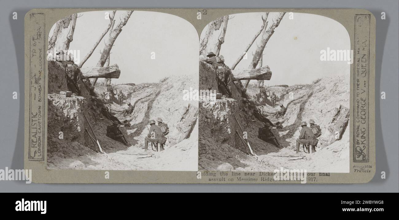 Mantenere la linea vicino a Dickebush prima del nostro assalto finale a Messines Ridge, 7 giugno 1917, Realistic Travels, 1917 stereografo Flanders Cardboard. supporto fotografico, soldato privato con stampa in argento e gelatina. trincee Foto Stock