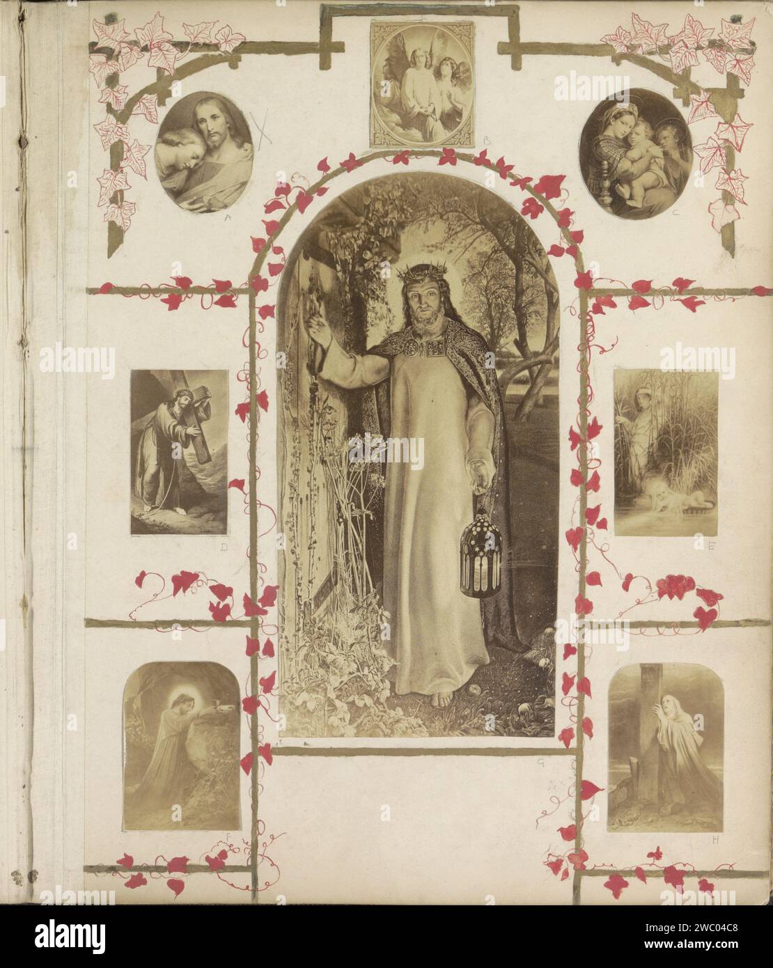 Produzione fotografica di (presumibilmente) una stampa raffigurante Cristo con una lanterna, c. 1850 - c. 1870 Fotografia parte di album con foto di luoghi e paesaggi in Inghilterra e di arte. Giornale inglese. Supporto fotografico albume stampa Cristo. lanterna Foto Stock