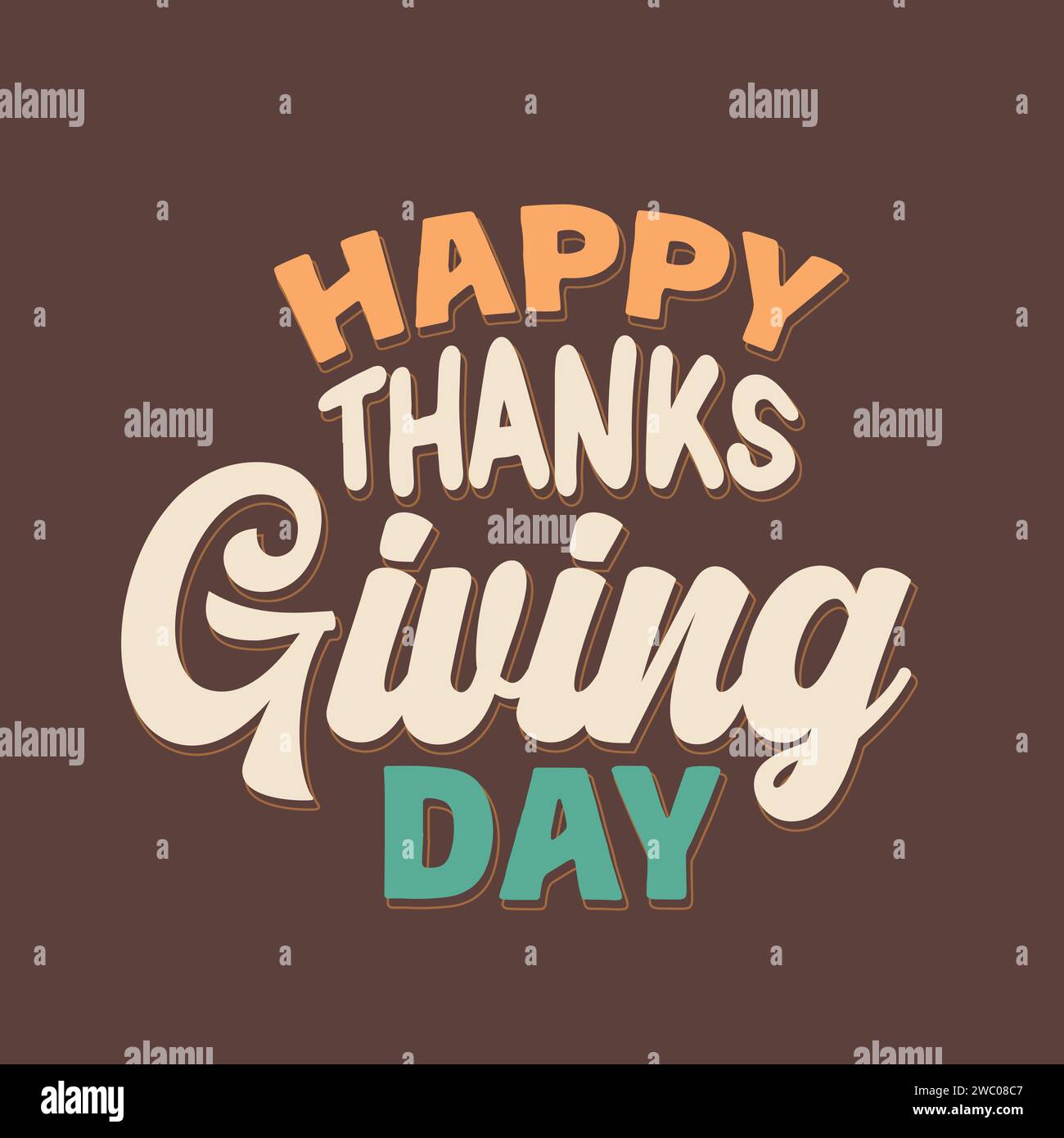 T-shirt con tipografia vettoriale felice giorno del Ringraziamento. Banner per il Ringraziamento, poster, sfondo, design del modello. Buon giorno del Ringraziamento, carino Hand dr Illustrazione Vettoriale